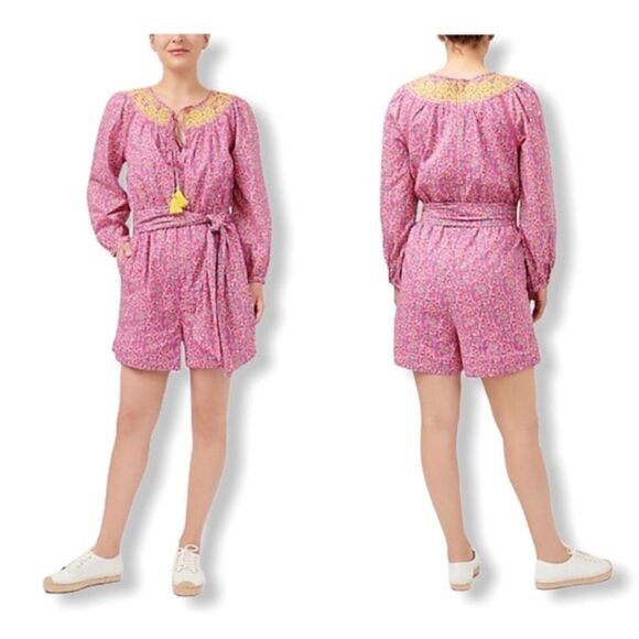 💜 NWT Pink Block Prints Romper with Tassels - Picture 3 of 3